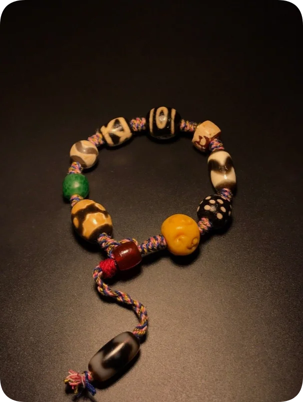 Unique Tibetan Old Agate DZi *Multiple totems* Beads Bracelet J0817