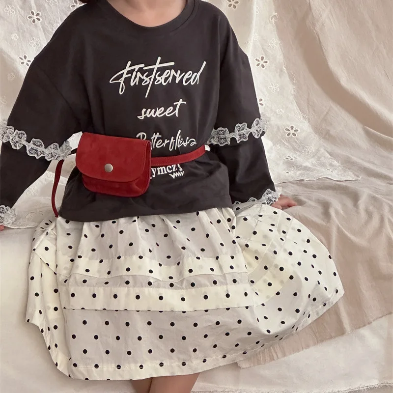 2025 Girls' Baby Western Cotton Skirt Elastic Waist Spring/Summer Children's Korean Edition Polka Dot Half Skirt