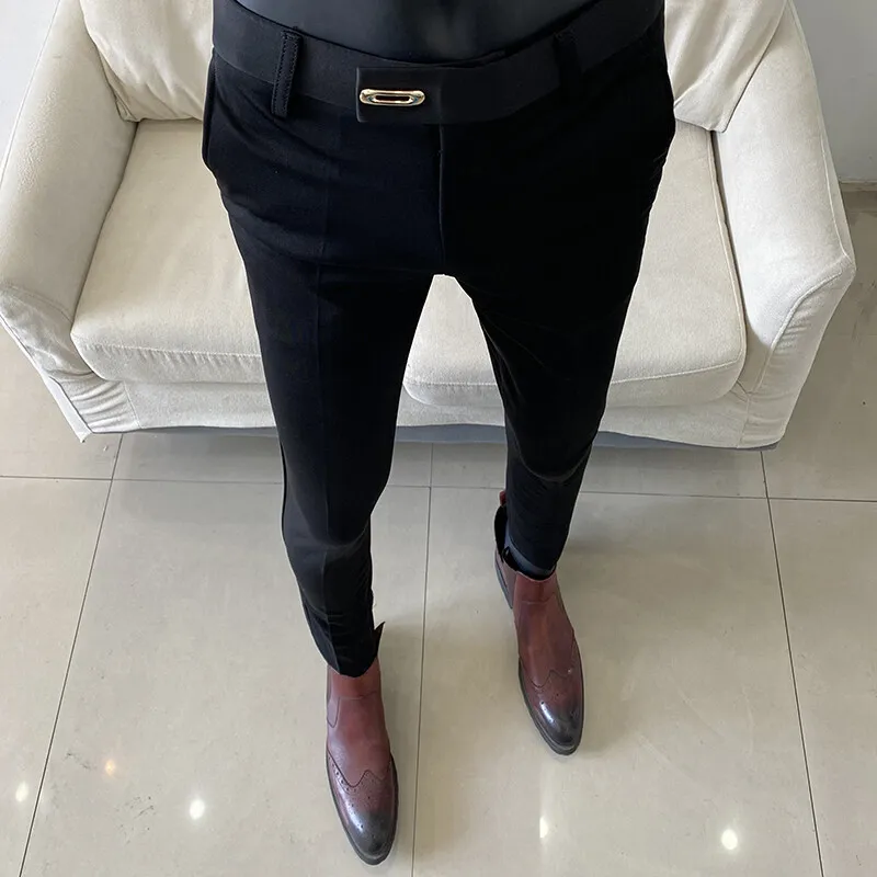 2025 Spring Summer New Men Suit Pants Formal Stretch Slim Fit Trousers Fashion Casual Business Party Dress Length Pants 36-28