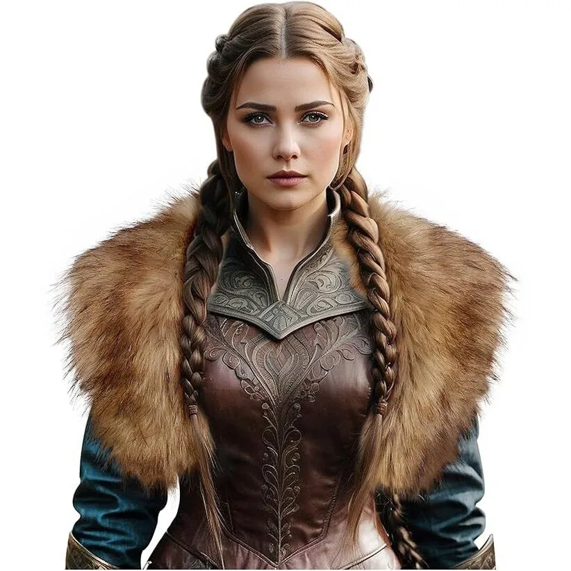 Capa de Piel Sintética de Guerrero Medieval Vikingo, Chal con Cuello de Piel Sintética, Manto de Hombro, Disfraz de Caballero, Cazador, Pirata, Halloween, Cosplay