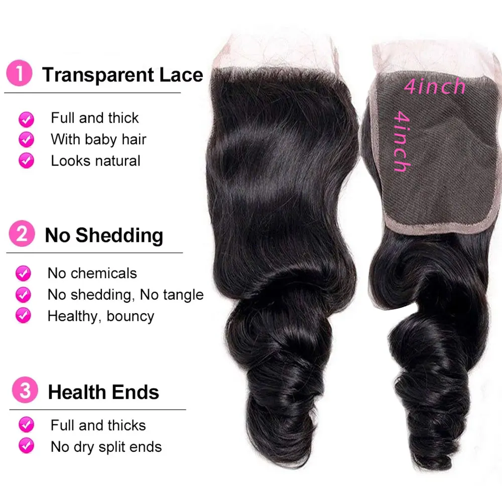 16 Inch Loose Wave 4x4 Closure Lace Frontal Human Hair HD Transparent Lace Frontal Pre Plucked Remy Hair Natural Black Human Hair For Women On Sale