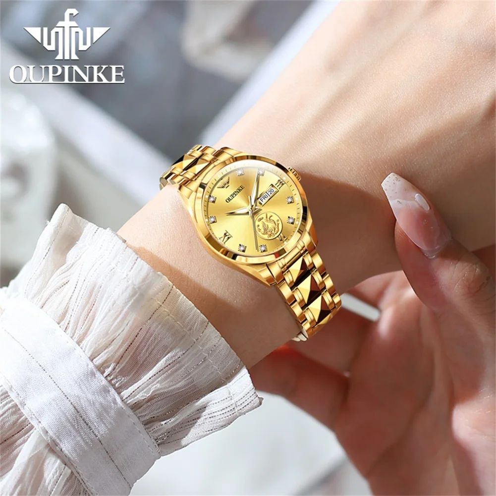 OUPINKE Top Luxury Brand Women\'s Watch Real Gold Real Diamond Automatic Mechanical Watch Sapphire Mirror Surface Lady Wristwatch