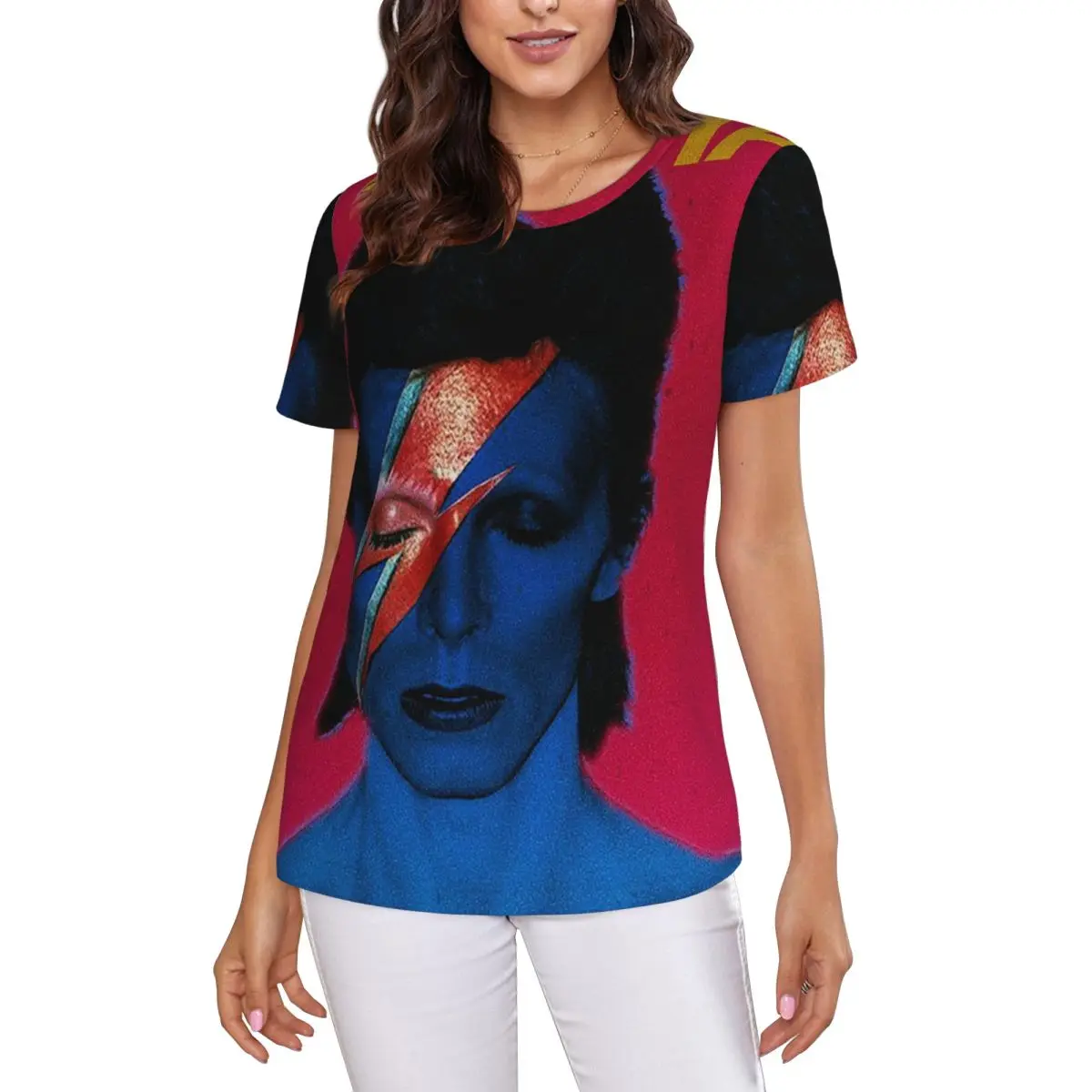 Camiseta Davids Bowied para mujer, camisetas de manga corta con cuello redondo, ropa de calle de algodón, camisetas de verano, ropa de calle