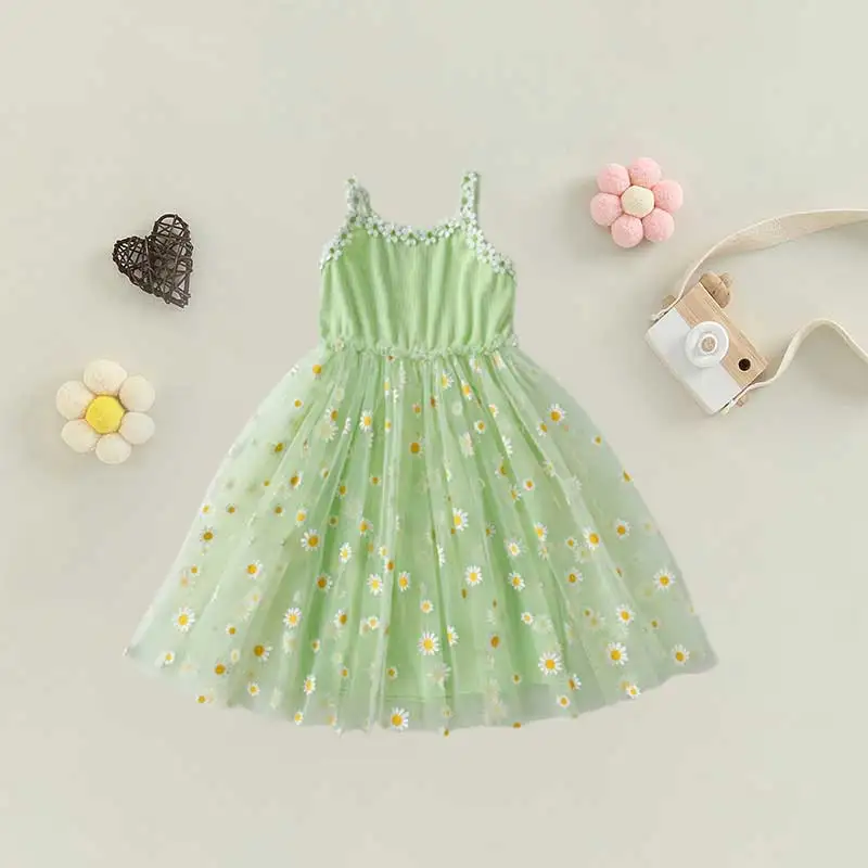 Summer Cute Daisy Princess Kid Baby Girls Dress Infant Puffy Sleeveless Floral Tulle Dress Birthday Party Sweet Vestido Clothes