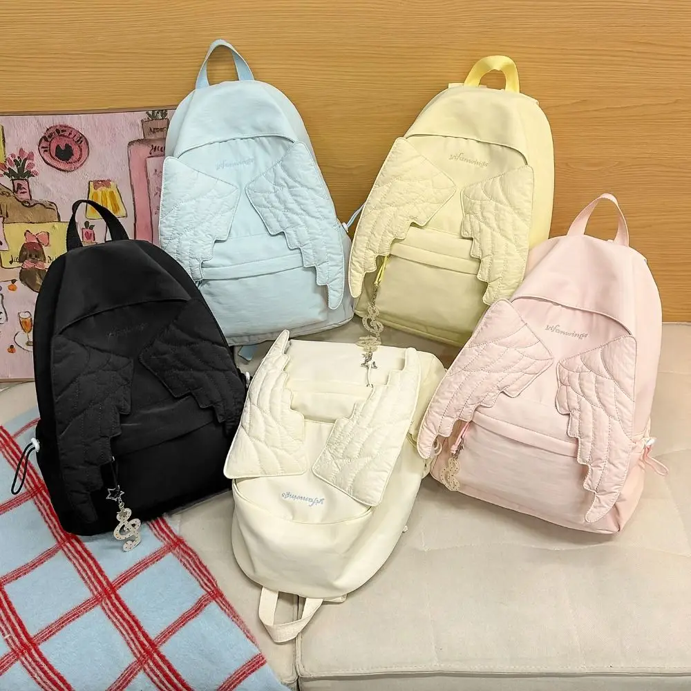 Versatile Angel Wing Backpack Solid Color Y2k Style Nylon Backpack Large Capacity Lightweight Shoulder Bag for Adults Student