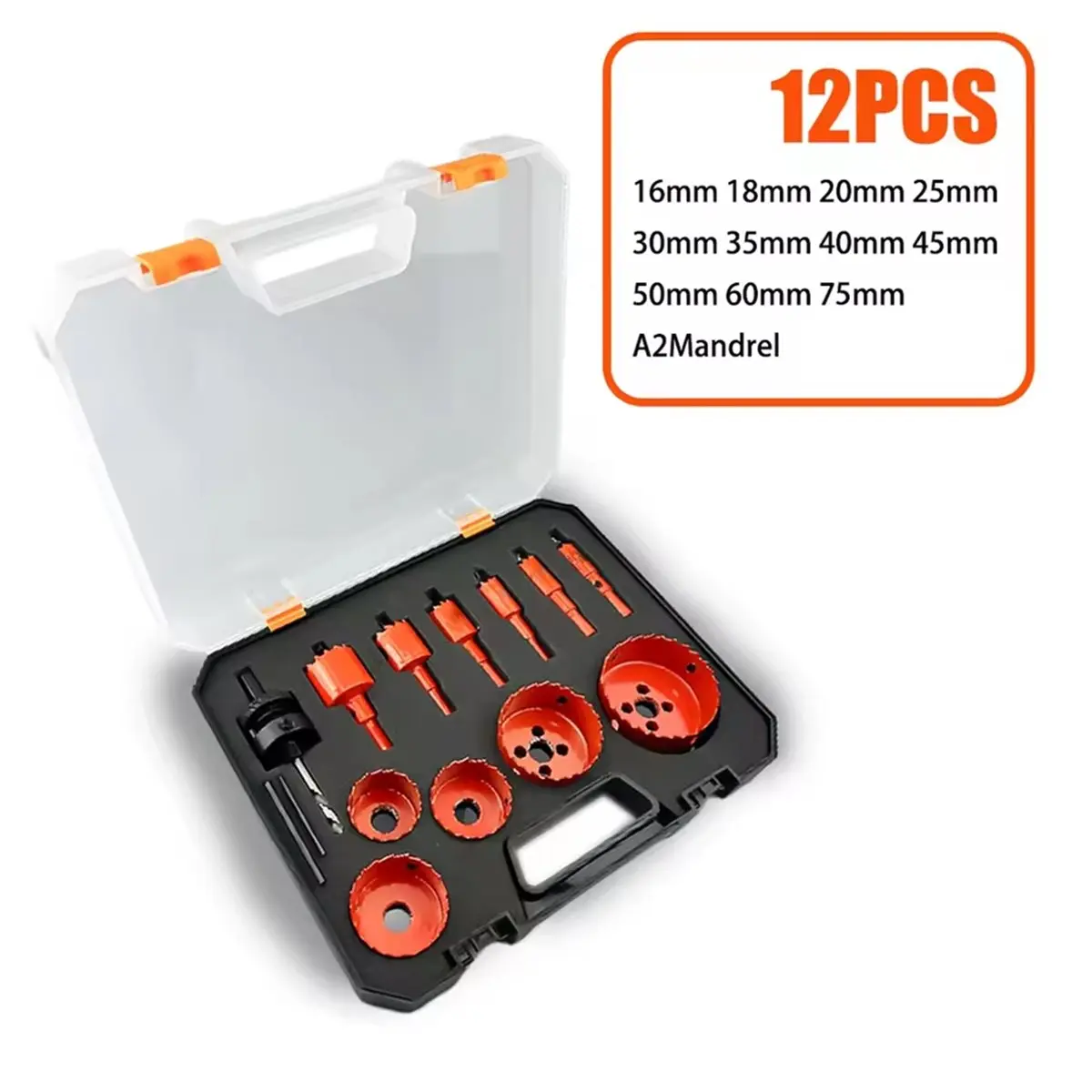 12pcs M42 Bi-Metal Hole Saw Drill Bit Set 16-75mm for Drilling Drywall, Plastics, Aluminum, Sheet Metal, and PVC