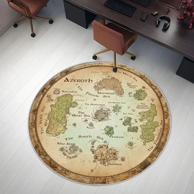 Alfombra de Mapa de Azeroth de World of Warcraft, Alfombra Redonda con Mapa del Mundo de Azeroth, Alfombra Genial, Alfombra Popular, Alfombra Fantástica, Decoración de Películas, Alfombras de Área