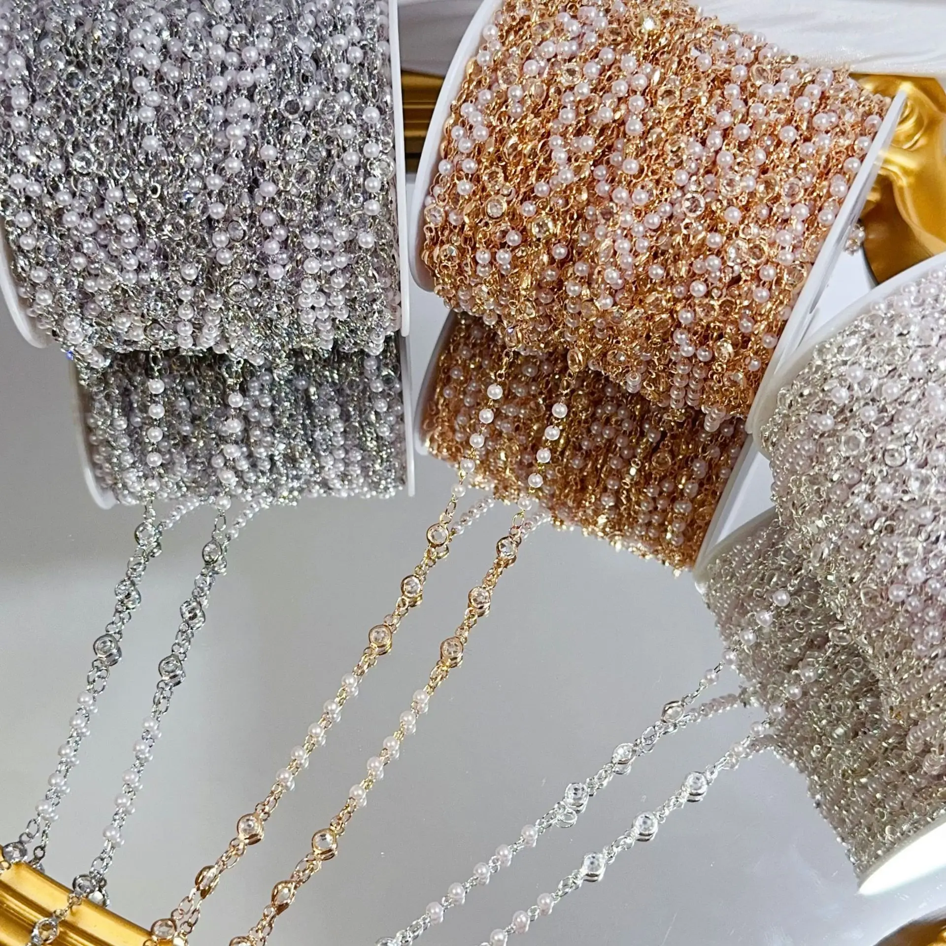 10Meters Wholesale New Crystal 3mm Beads Copper Fashion Chains Women Necklace Bracelet DIY Jewelry Making Accessories Dacorative