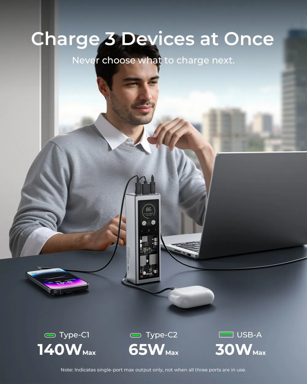 TALIX 140 واط قوة البنك 20000 مللي أمبير بطارية كمبيوتر محمول شاحن محمول مع 3 منافذ شاشة ديجيتال قدرة عالية للهاتف آي باد #3