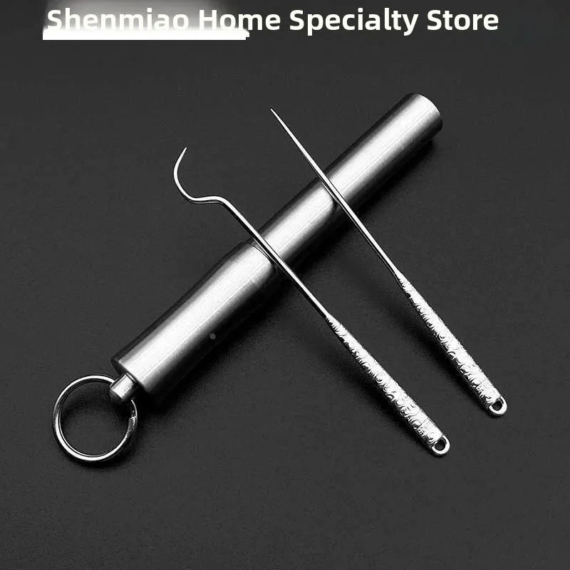 Portable Metal Toothpick Bend Hook after Meal Tooth Cleaning Tool Dental Flosser Device Personal Hygiene Toothpick Holder