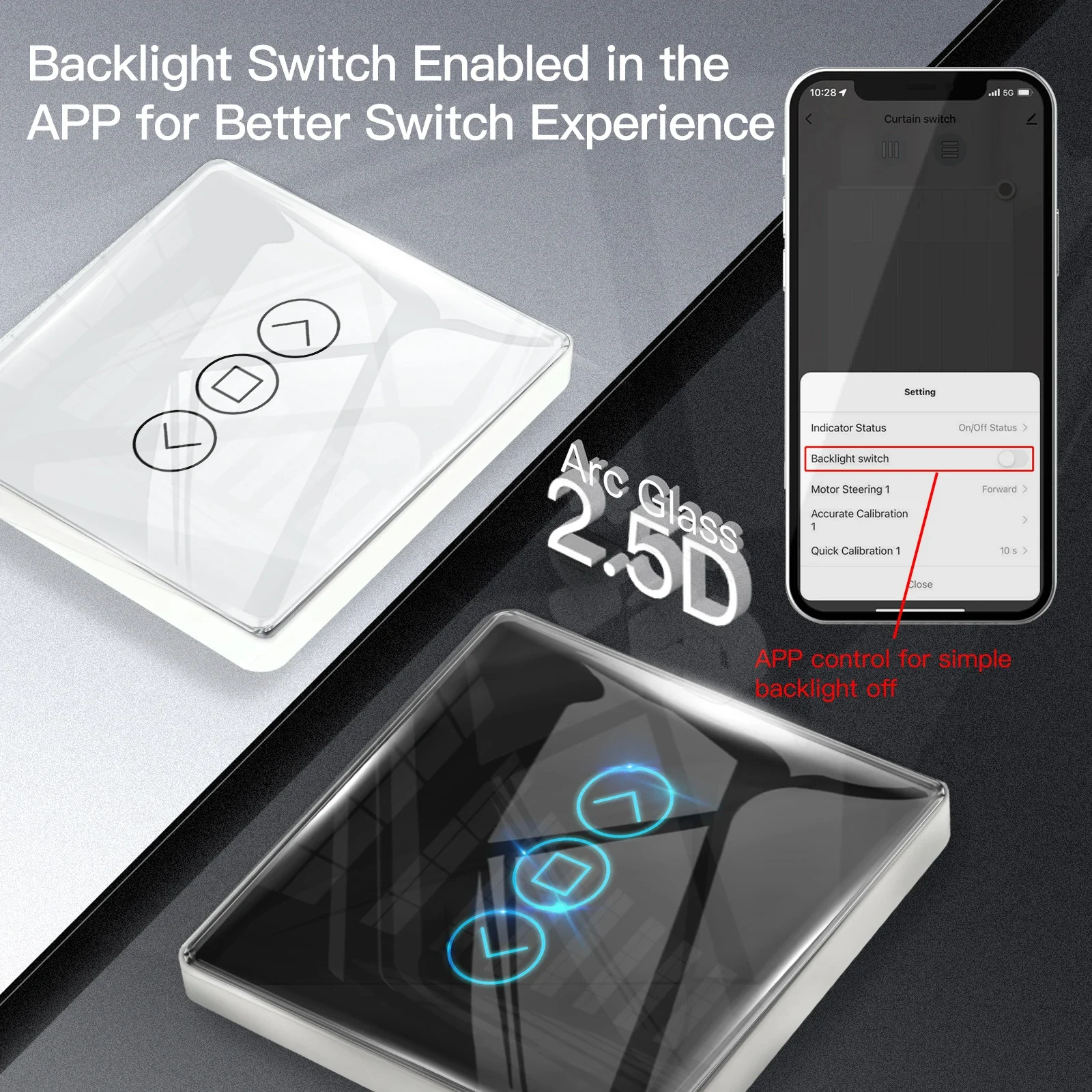 WiFi Smart 2.5D Arc Glass Touch Panel Curtain Switch for Roller Blinds Shutters APP Remote Control Work With Alexa Google Home