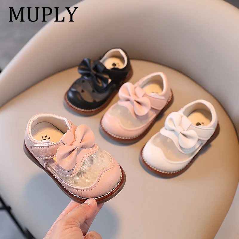 Girls Princess Shoes Sweet Simple Bows Kids Leather Shoes Retro British Style 2026 New Children Flat Shoes Soild Color Non-slip
