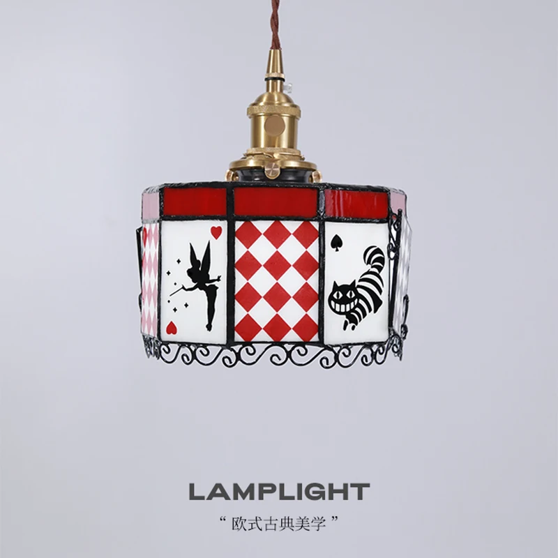 Alice's Dreamwalking Fairy Mirror American Children's Room Pendant Light Retro Glass Cute Cartoon Bedroom Bedhead Light Fixture
