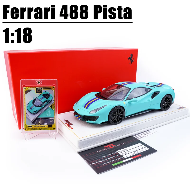 

MR 1/18 Ferrari 488 Pista Matte Tiffany Blue Special Edition, игрушка из сплава, автомобиль, литая под давлением металлическая модель, подарки