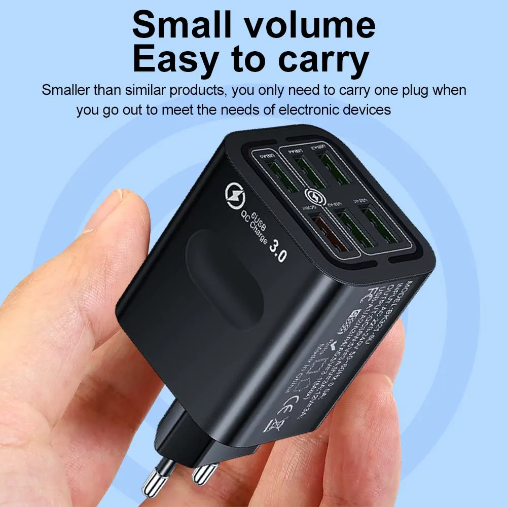 Insgesamt 100 W 6 Ports USB Ladegerät Schnellladung für iPhone 14 Samsung Xiaomi Handy Adapter EU US UK Stecker – Detail 5