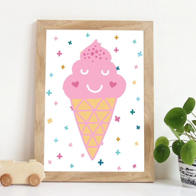 2pcs Summer Pink Ice Cream Art Posters