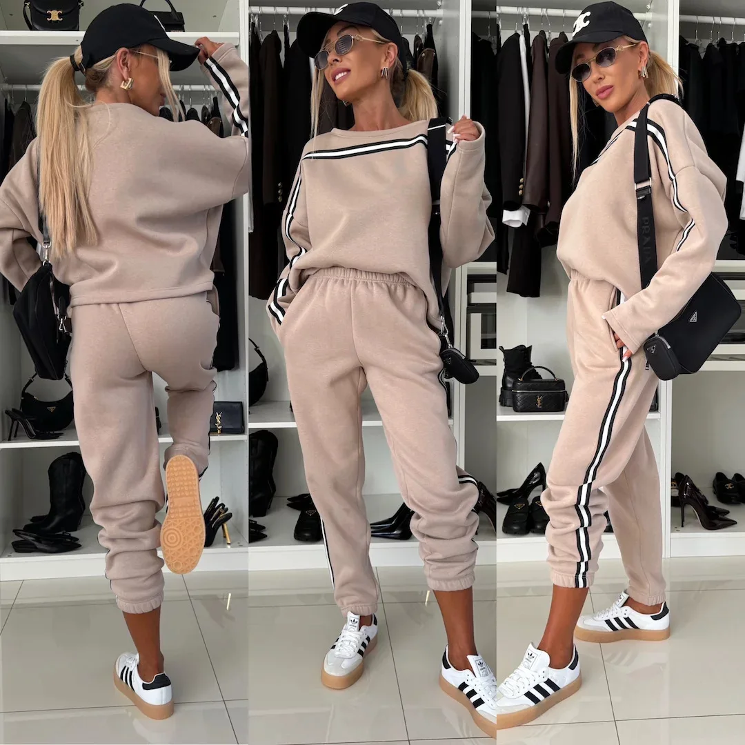 Set Dua Potong Wanita Tracksuit Celana Jogger Y2k Sweatshirt Olahraga Pinggang Elastis Streetwear Celana Set Senada Musim Gugur 2025