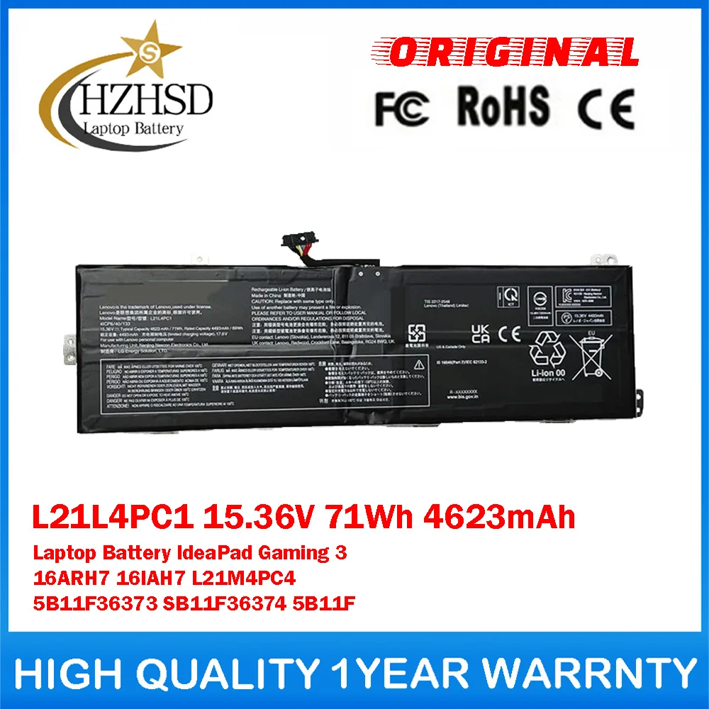 L21L4PC1 15.36V 71Wh Genuine Original Laptop Battery For Lenovo IdeaPad Gaming 3 16ARH7 16IAH7 L21M4PC4 5B11F36373 SB11F36374
