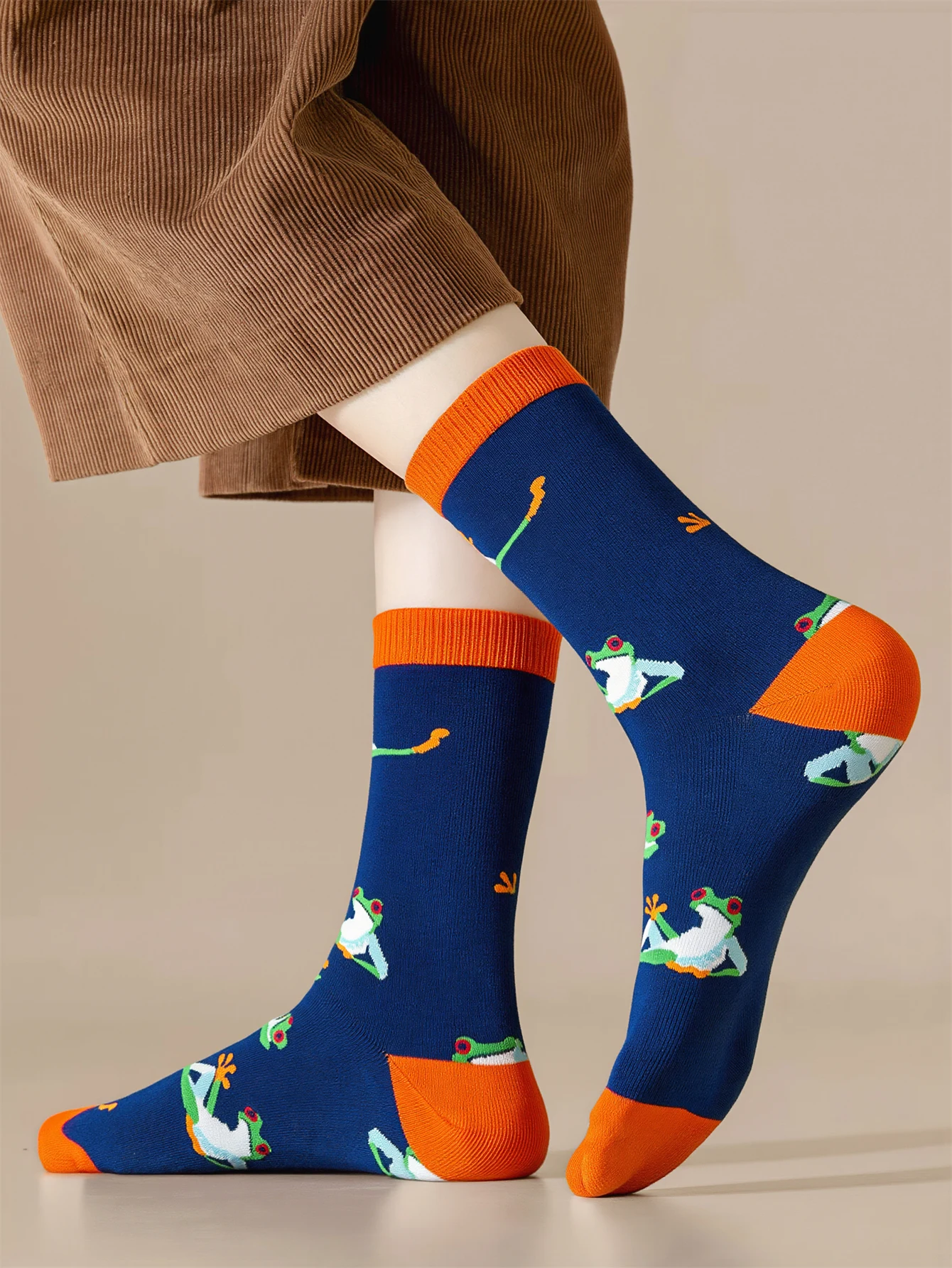 1 Pairs Men's Cute Frog Print Cotton Socks Novelty Funny Animal Pattern Mid Socks For Men Streetwear Skateboard Socks New