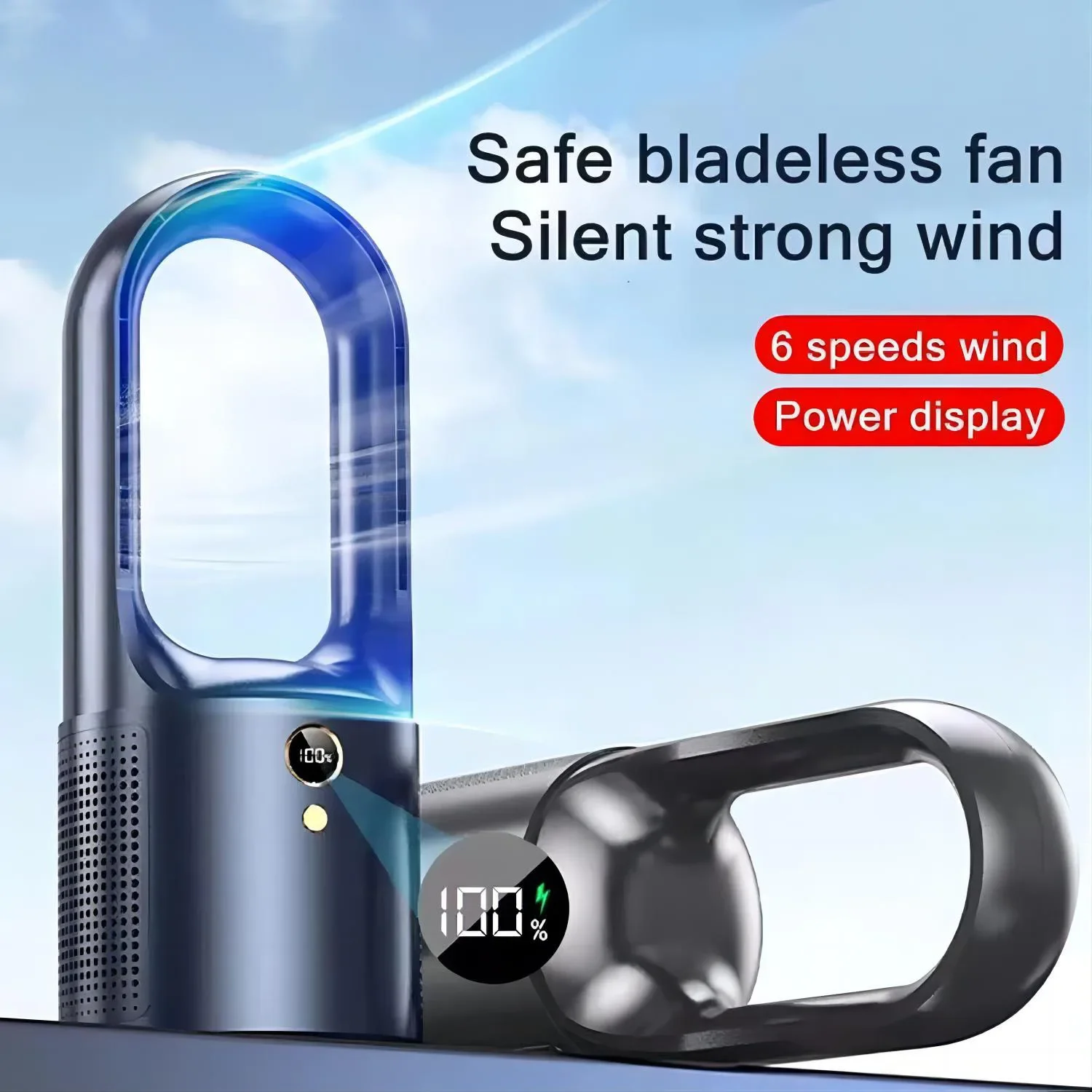 Portable Rechargeable Bladeless Desktop Fan with Desk Lamp(optional)