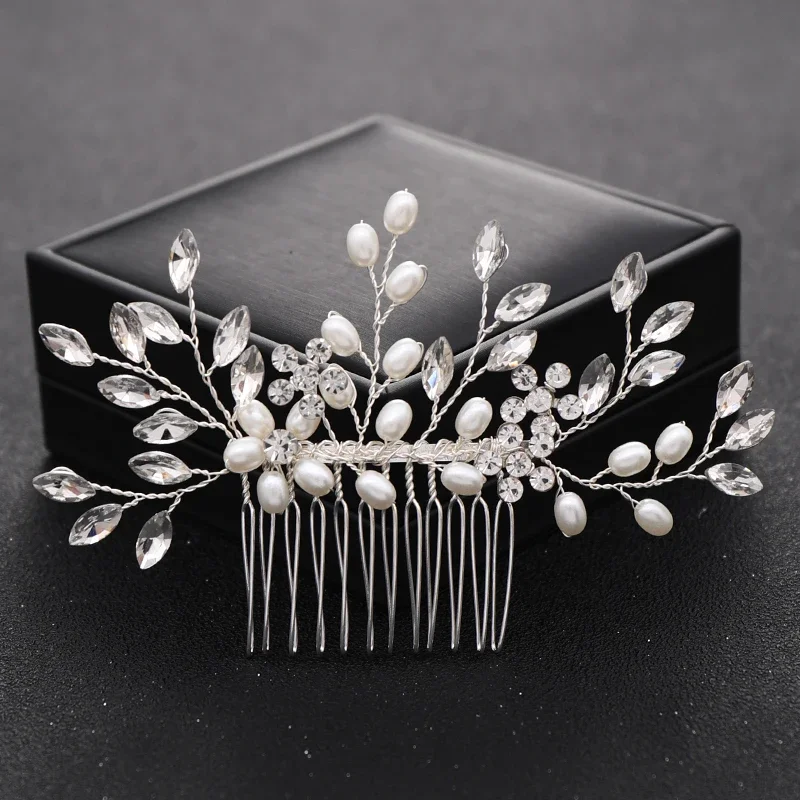 Wedding Pearl Crystal Flower Leaf Hair Comb Hairpin Headband Tiara For Women Bride Queen Wedding Bridal Hair Accessories Jewelry