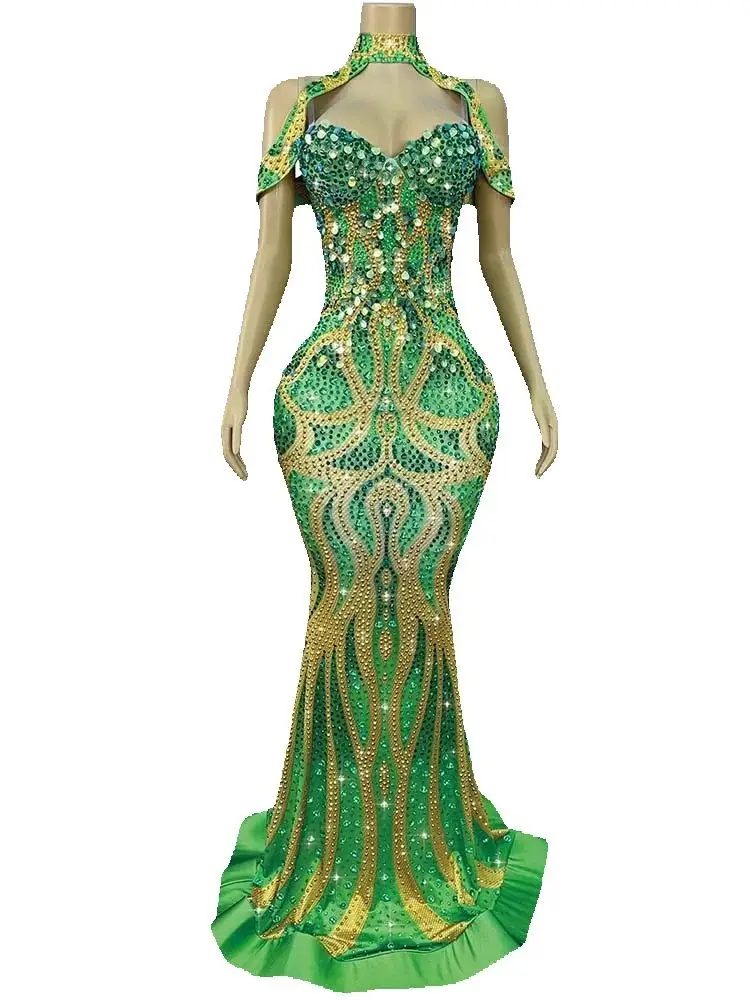 جودة عالية الساخن ختم مثير العميق الخامس الأخضر فستان الرقبة المعلقة 2025 ملابس نسائية عصرية جديدة مخصصة #1