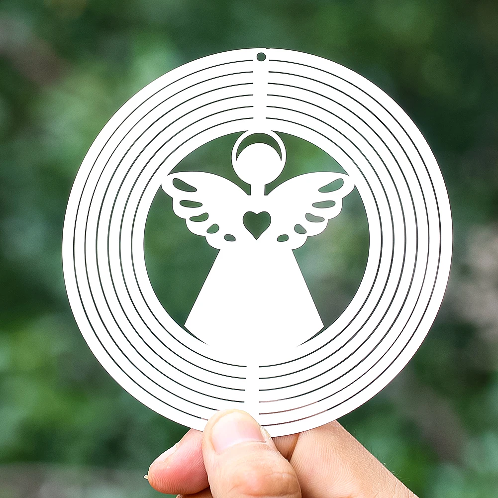 10cm Round 3D Hollow Angel Wings Room Decor Wind Chime Flowing Spinner Fairy Pendant for Christmas Garden Hanging Decoration