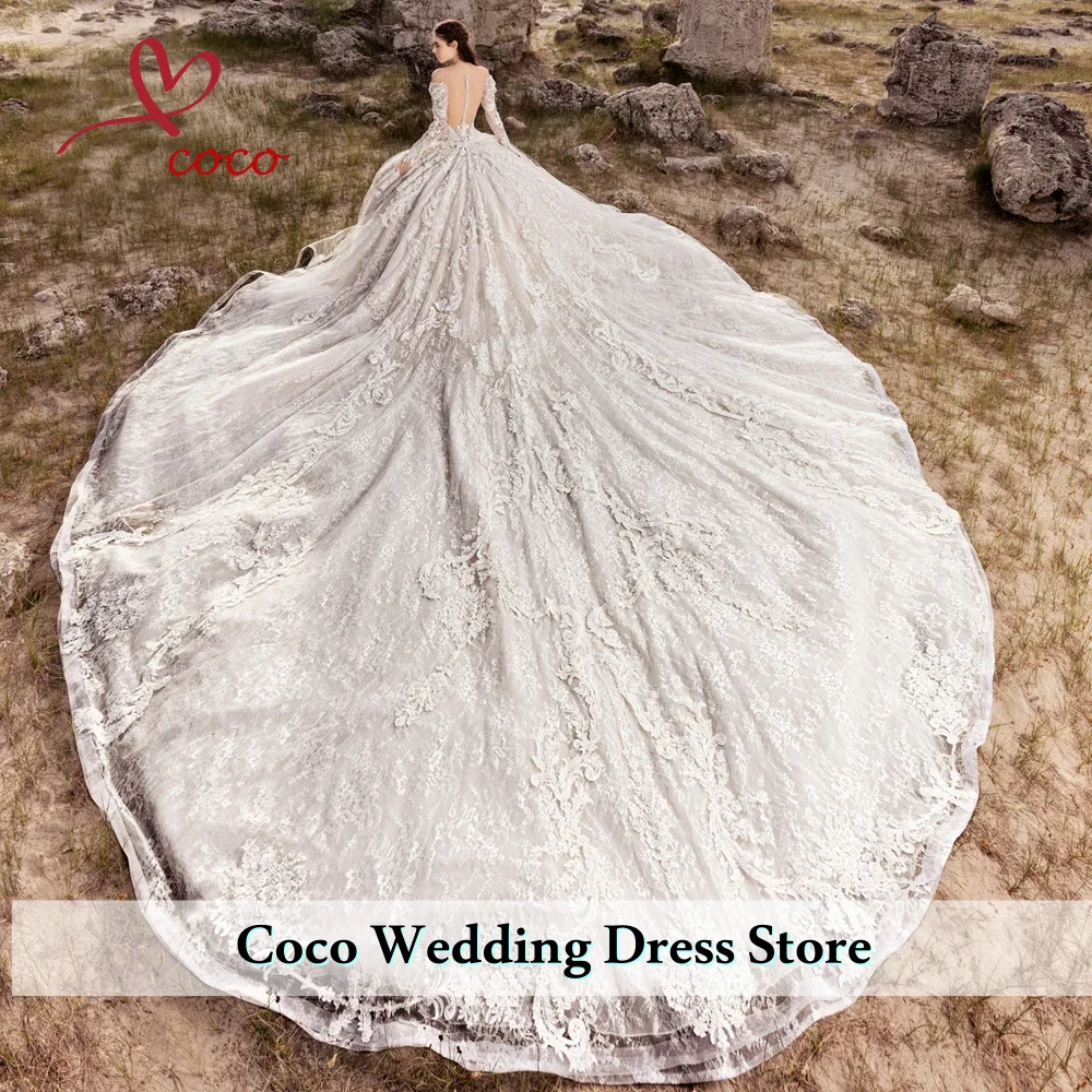 Роскошное бальное платье по индивидуальному заказу, свадебное платье, милое платье с длинным рукавом, королевский шлейф, вечерние платья принцессы для невесты, Vestido de Noiva