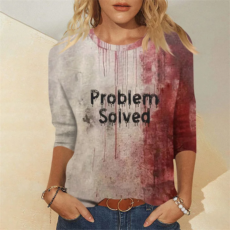 Women New 3D Printed Horror Halloween Styles Long Sleeve T Shirt Harajuku Bloody Patterns Graphic Round Neck Long Sleeve T Shirt