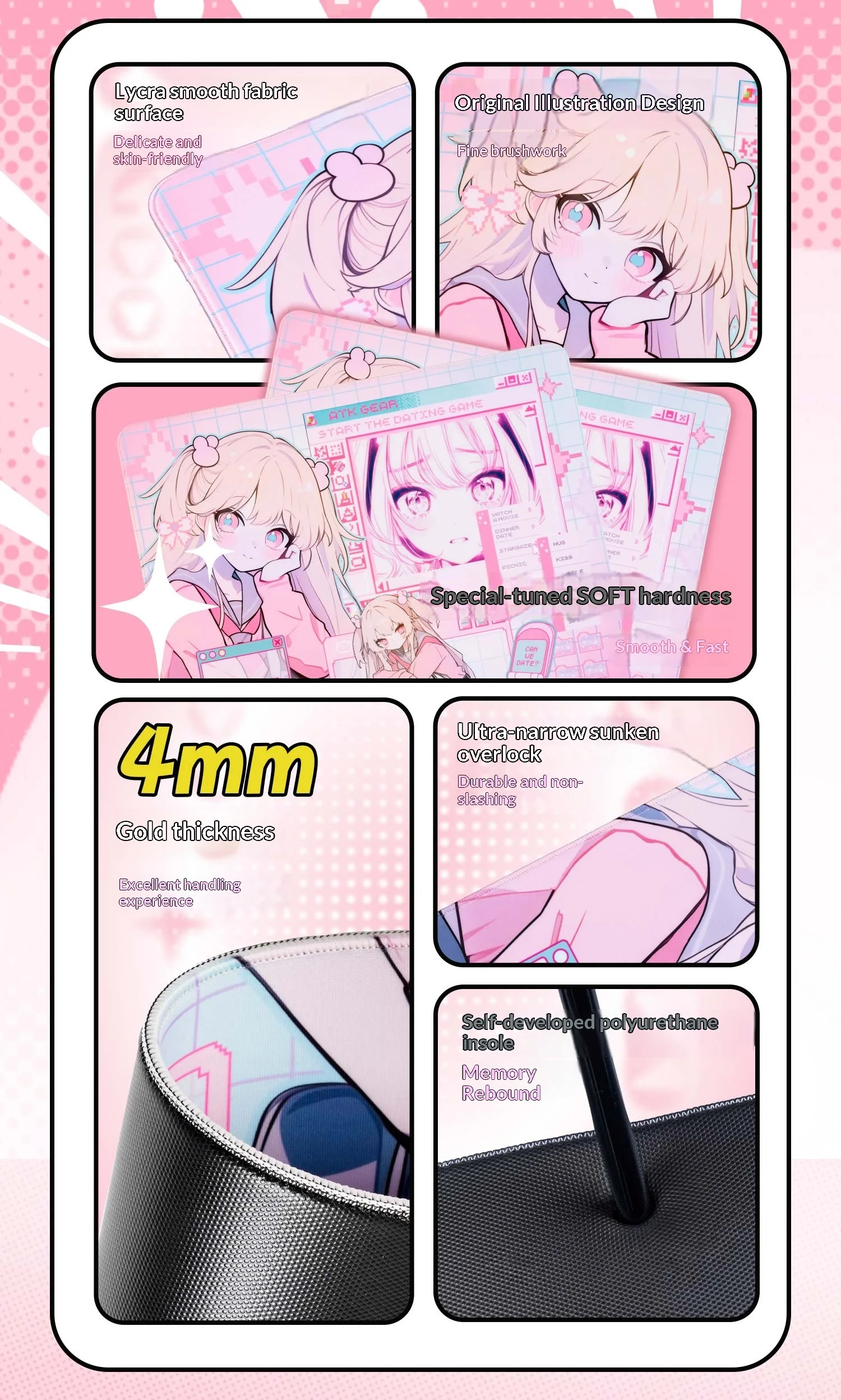 ATK NANA Anime Mouse Pad 490x420x4mm High-Density Woven Fabric Non-Slip PU Base Sink-Stitched Edges for Esports Gaming