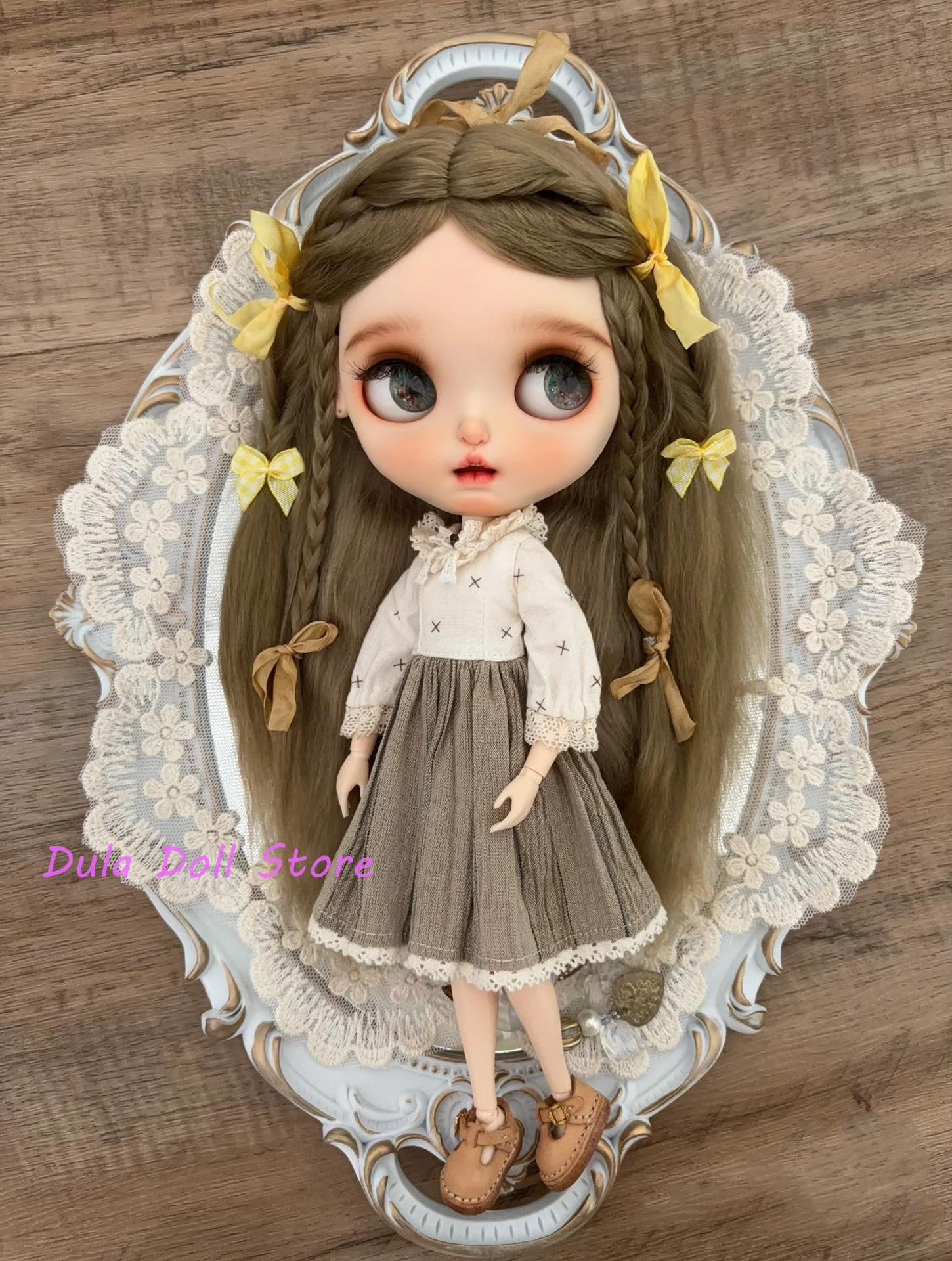 

Dula Doll Wigs for Blythe Qbaby natural Mohair Extra long hair hard seams for 9-10 inch head