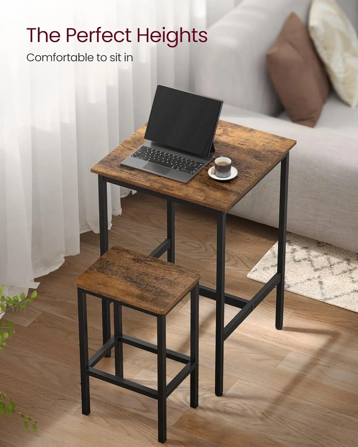 Conjunto de mesa e cadeiras, mesa quadrada com 2 bancos de bar, conjunto de mesa de bar de pub de jantar para 2, economia de espaço para cozinha B