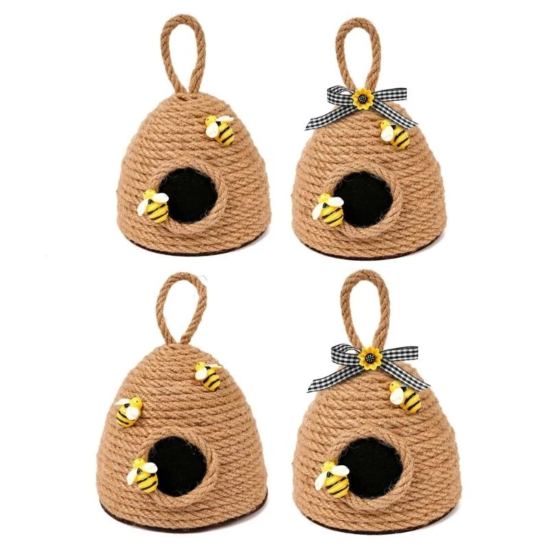 J0MC Corde tissée naturelle Ruses Ornement suspendu avec bowknot pour décoration domestique