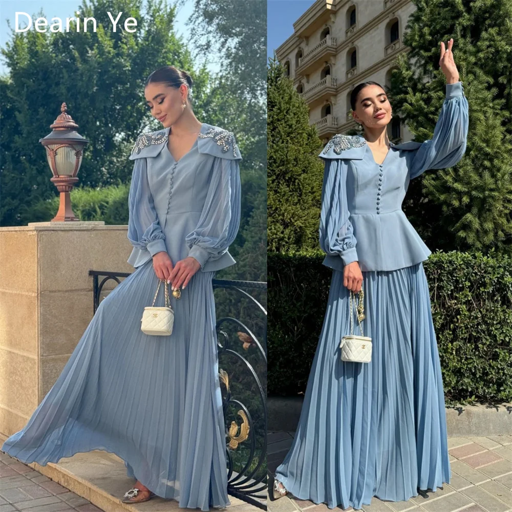 

Saudi Arabia Prom Gown Evening Dearin V-neck A-line Floor Length Skirts Sequin Draped Tulle Bead Applique Bespoke Occasion Dress