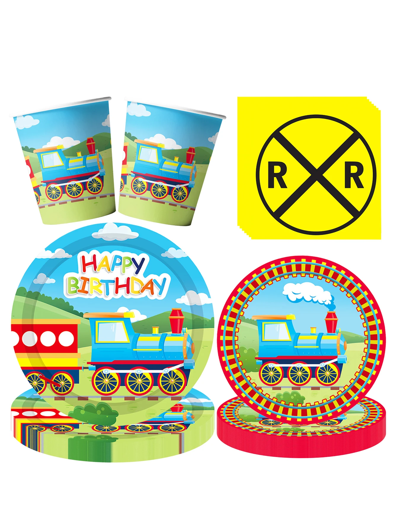 Train Party Plates and Napkins with Plates Birthday Party Supplies Dessert Plates Napkins Plastic Forks Holiday Party Supplies