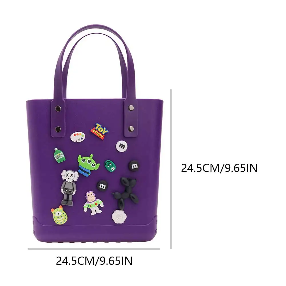 PVC DIY Hole Handbag Waterproof Women Top Handle Bag Durable Travel Bag Cartoon Punched Handbag for Vacation Boat Pool