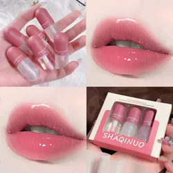 3Pc/box Mini Capsule Glitter Water Lip Gloss Lip Glaze Transparent Change Glass Lip Oil Waterproof Lasting Lipstick Lips Make Up