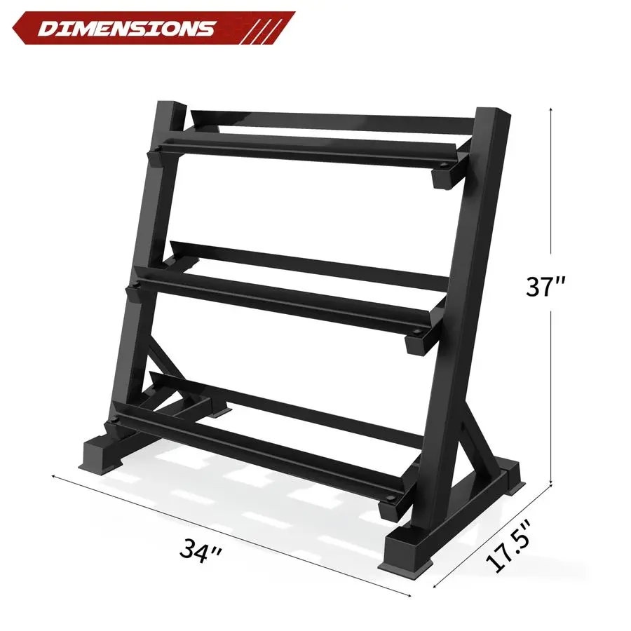رف الدمبل من 3 طبقات منظم تخزين الوزن متعدد المستويات لصالة الألعاب الرياضية المنزلية، رف الوزن للدمبل، أجراس Kettlebells، سعة 1100 رطل Ra