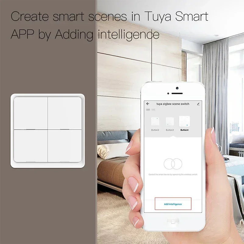 ZigBee Wireless 4 Gang 12 Scene Tuya Switch Push Button Controller Battery Powered Automation Scenario Work Alexa Google Home