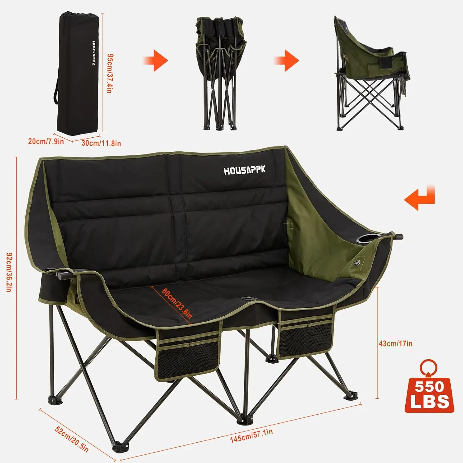 Battery Pack，Double Camp Chair Supports 550 lbs for Adults，Folding Heated Chairs Outdoor Sports for Lawn，Hunting，Gobi