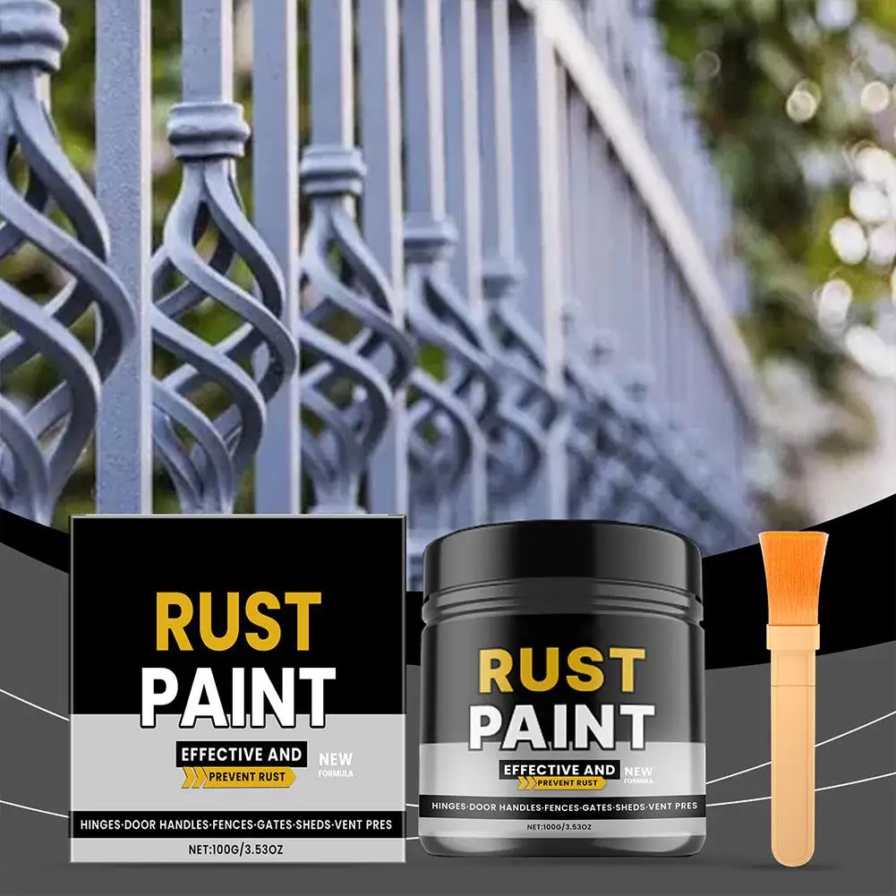 100g Water-Based Rust Converter Paint with Brush Anti-Rust Coating for Metal Fence Railing Car Quick-Drying Rust Remover Primer