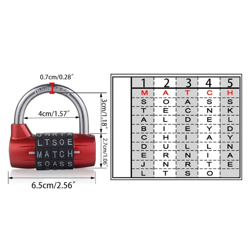 Y1UB 5-Dial Combination Padlock 5 Letters Lock Code Lock Large Gym Cabinet Locker