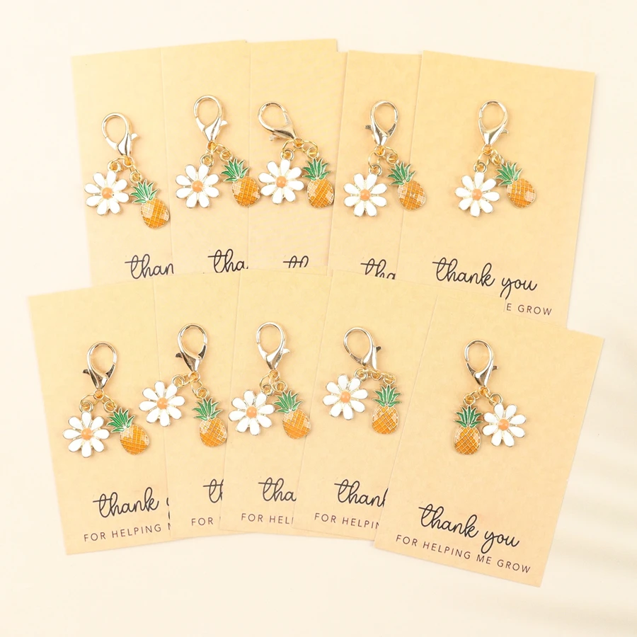 10 Mini Pineapple Keychains, with a Thank You Card for Helping Me Grow, Perfect as Party Favors, Birthday Gifts, and Perfect Gifts for Gatherings, Party Keychain Gift Packs, Fruit Pendants. view 3