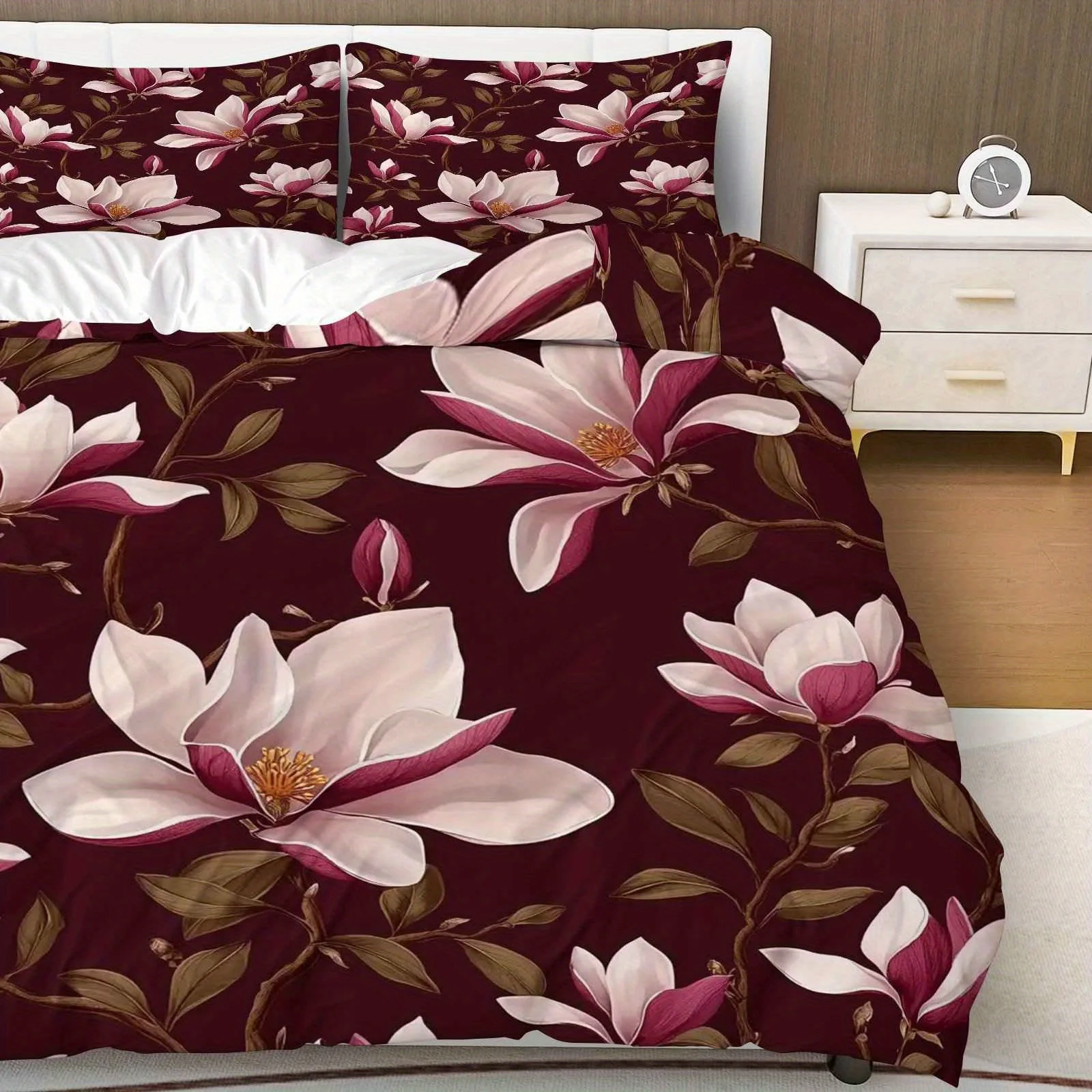 Duvet Cover White Pink Magnolia Flower Theme Floral Bedding Set Suitable For Bedroom Decoration Living Room Hotel Modern Decor