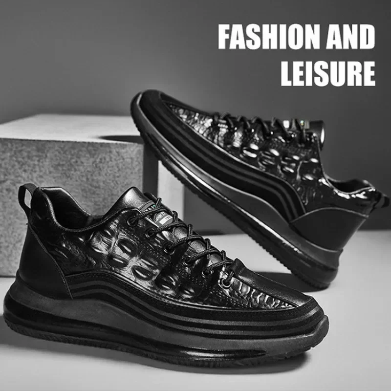 Men's Patent Leather Shoes Thick Sole Male Adult Drawstring Lace-up Shoes Vintage Retro Casual British Style Shoes Streetwear