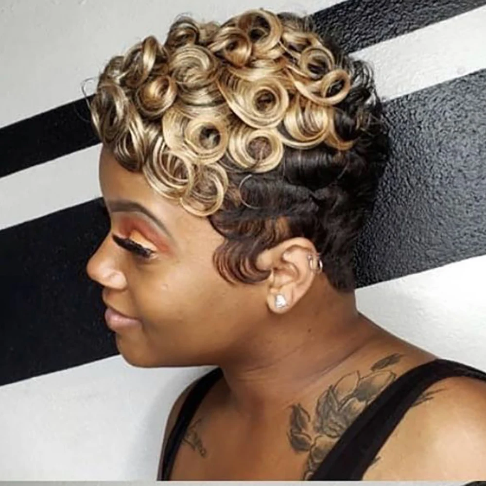 شقراء سوداء مجعد عابث قطع شعر مستعار البرازيلي خصلات الشعر المستعار الإنسان مع الانفجارات قبل قطعها للنساء آلة صنع خصلات الشعر المستعار الإنسان القصير