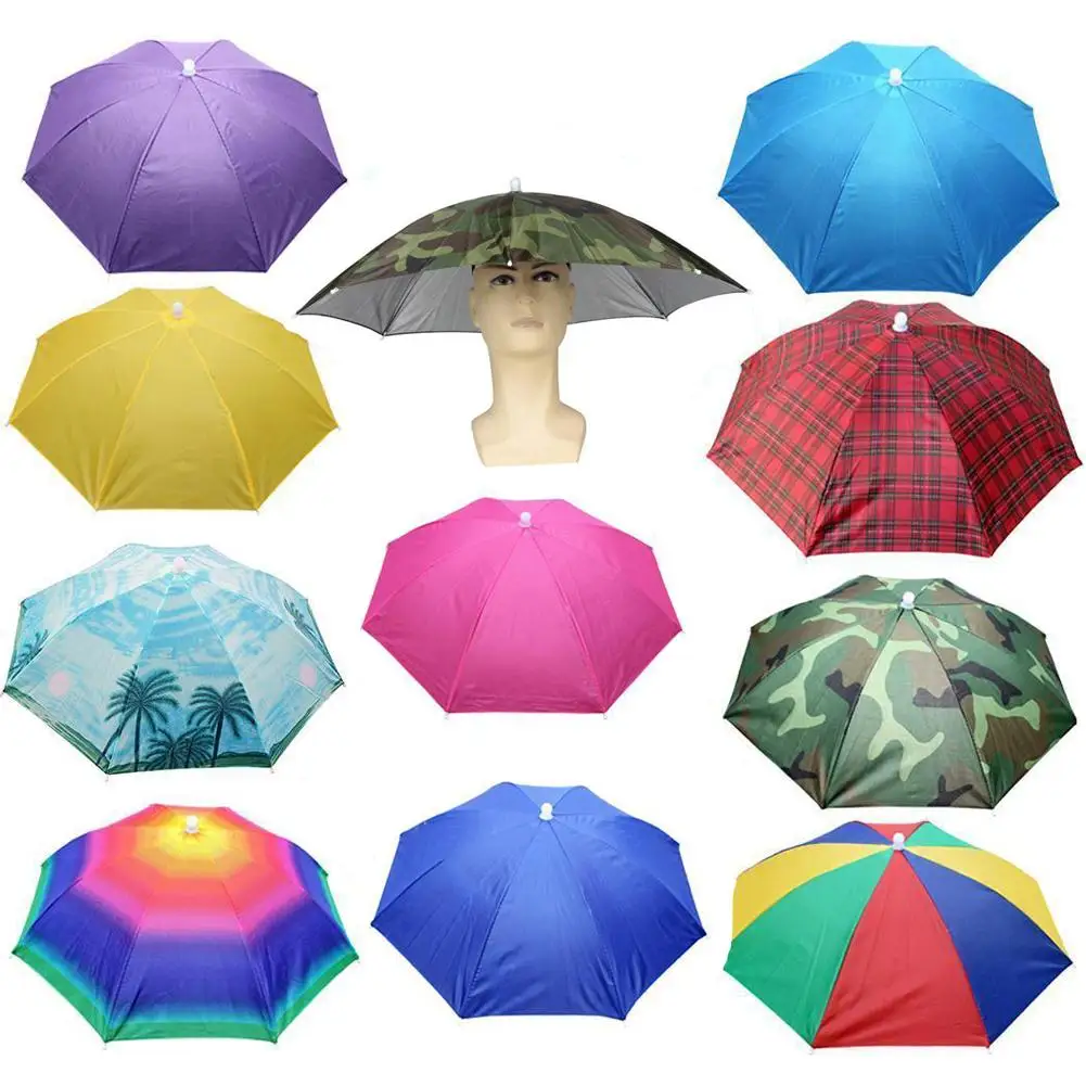 Portable Rain Umbrella Hat Foldable Outdoor Fishing Sunshade Waterproof Camping Fishing Headwear Beach Head Hats Fishing Tools