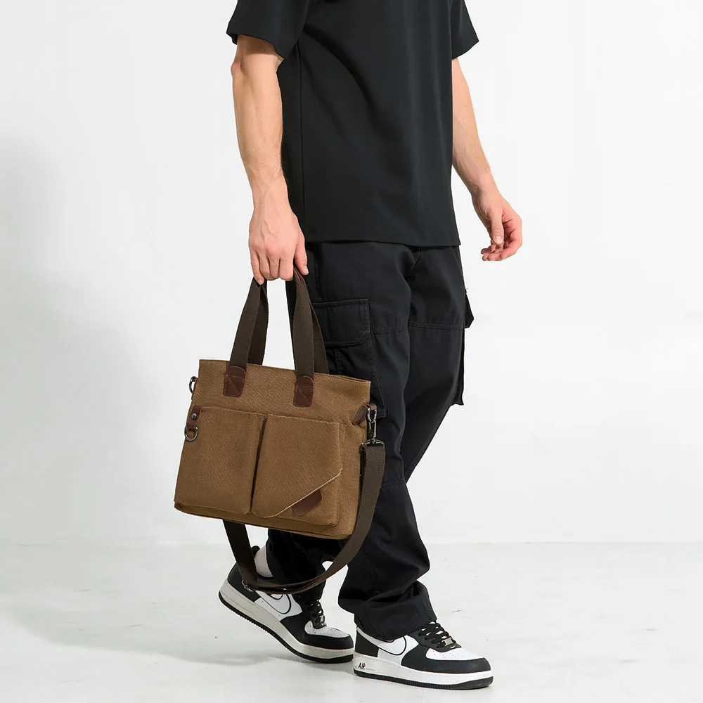 Fashion Business Briefcase Men Shoulder Crossbody Bag Canvas Casual Minimalist Large Capacity Handbag