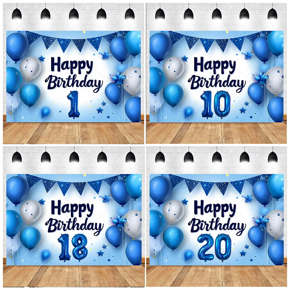 

1-30th Happy Birthday Party Background Banner Glitter Blue Balloon Backdrop Supplies Birthday Party Decoration Photography Prop