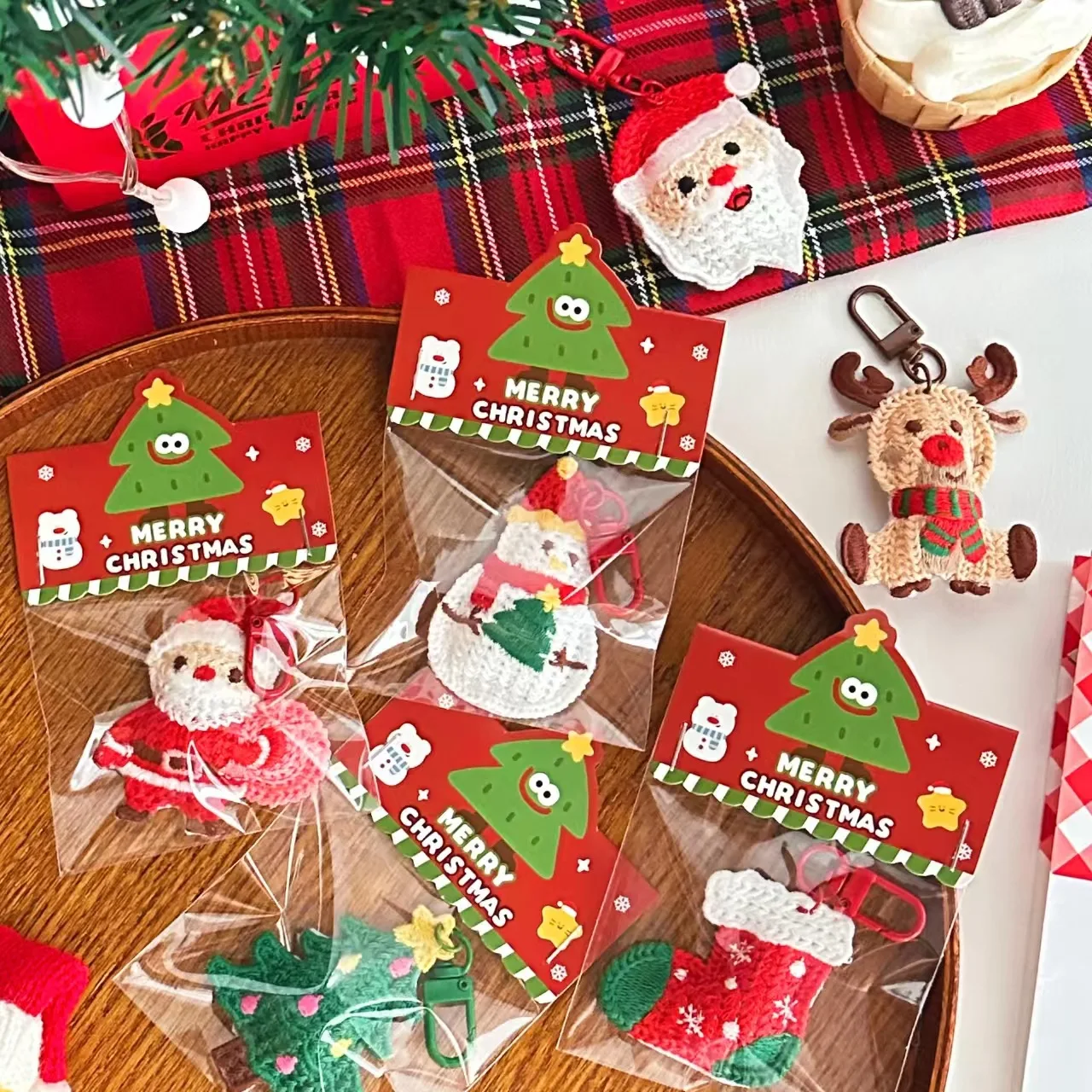 زينة عيد الميلاد متماسكة صديقة للبيئة، زخارف معلقة سانتا كلوز الصغيرة، سلاسل المفاتيح ديكور الحقيبة
